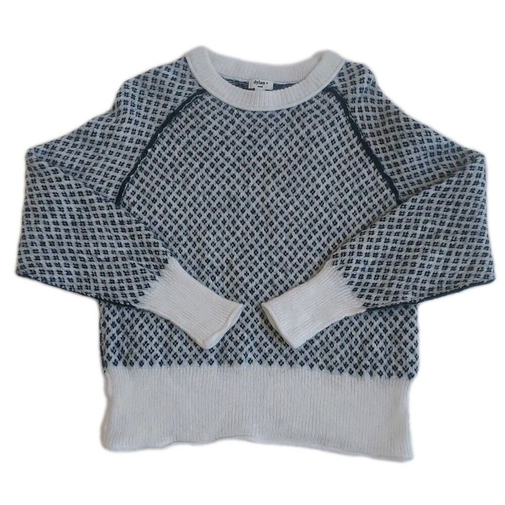 Ladies Dylan Snow Day Jacquard Ivory/Black Alpaca Blend Crew Neck Sweater Size S